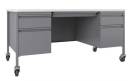 Desks - Straight Desks - Lorell - Lorell Fortress Series Mobile Double Pedestal Teachers Desk 60"