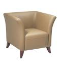 Taupe Leather Club Chair with Cherry Finish Legs.